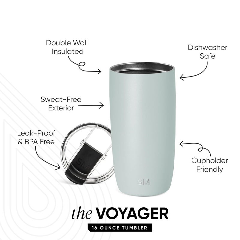 Simple Modern Travel Coffee Mug Tumbler with Flip Lid | Reusable Insulated Stainless Steel Cold Brew Iced Coffee Cup Thermos | Gifts for Women Men Him Her | Voyager Collection | 16oz | Sea Glass Sage - Image 3