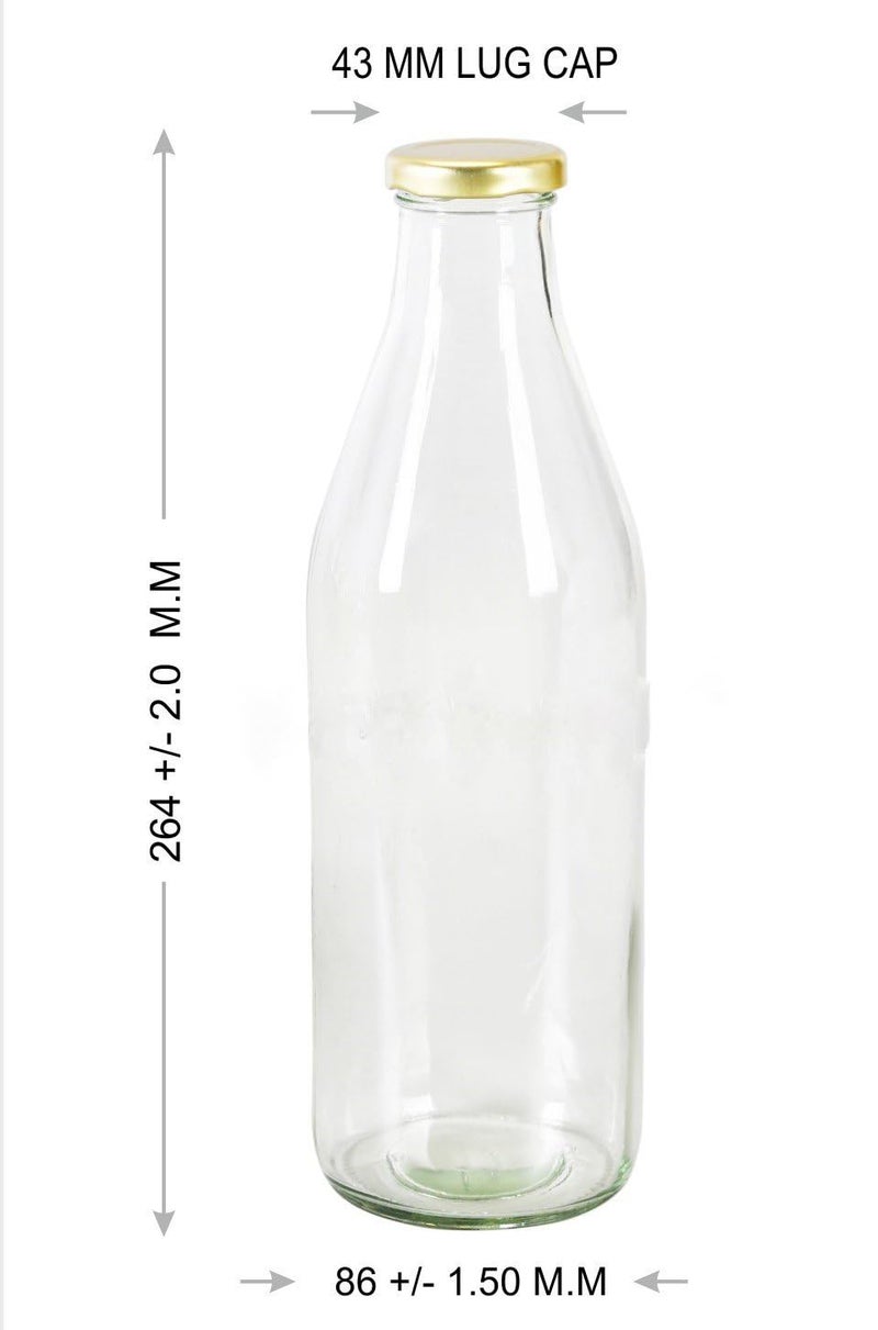 Pure Source India 1 Litre Glass Bottle with Gold Metal Lid – Reusable, BPA-Free, Leak-Proof Beverage & Milk Storage Container (Set of 2) - Image 3