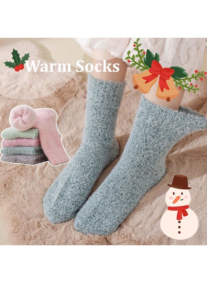 Marchare Women Wool Warm Thick Fluffy Socks Winter Fuzzy Cozy Socks For Women 6-9, Solid Color A_5 Pack, 6-9 - Image 3