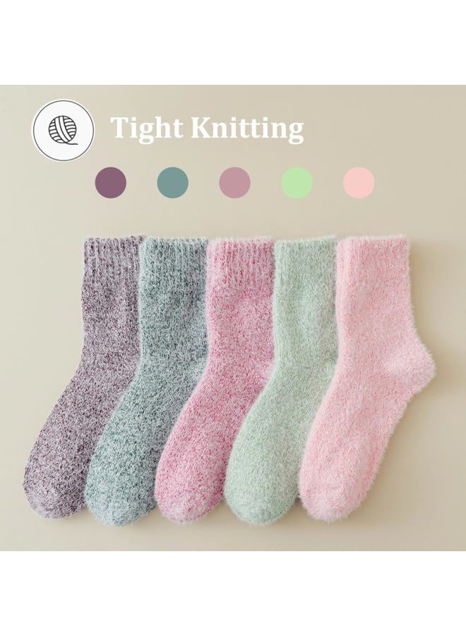 Marchare Women Wool Warm Thick Fluffy Socks Winter Fuzzy Cozy Socks For Women 6-9, Solid Color A_5 Pack, 6-9 - Image 4