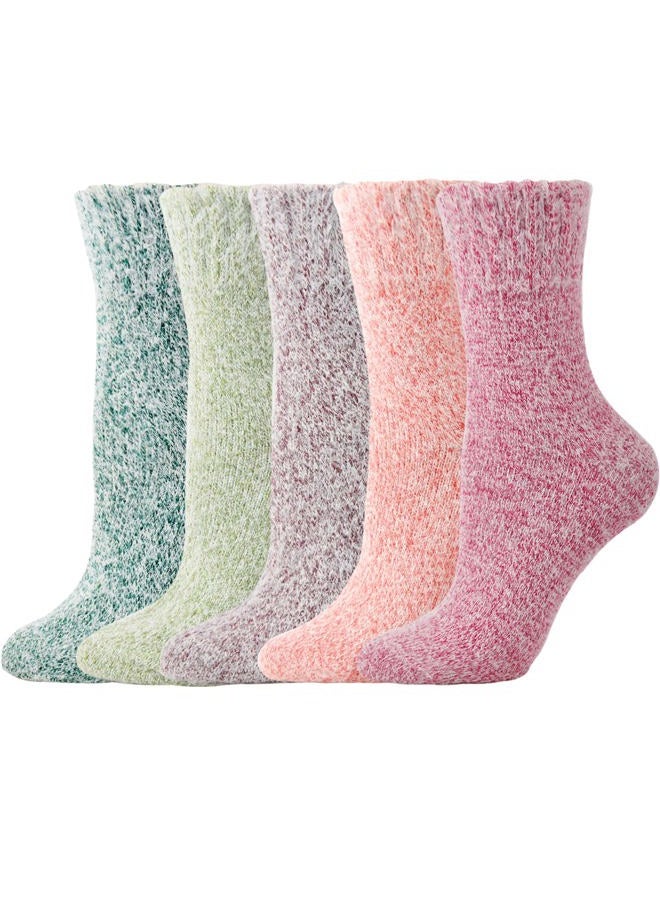 Marchare Women Wool Warm Thick Fluffy Socks Winter Fuzzy Cozy Socks For Women 6-9, Solid Color A_5 Pack, 6-9 - Image 1