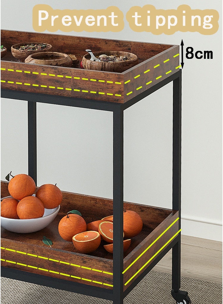 آن فش عربة تقديم طعام متنقلة من قطعتين، ذات طبقتين، بأرجل فولاذية على شكل حرف U، مزودة بعجلات وأرفف تخزين، ومزودة بحواجز مرتفعة لمنع الانقلاب، مناسبة للمطبخ وغرفة الطعام وغرفة المعيشة. - Image 4