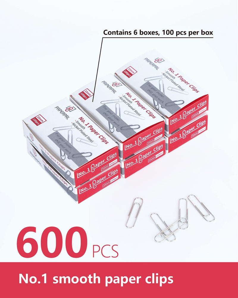 PAPERPAL Paperclips for Office School & Personal Use, #1 Smooth Paper Clip (1-2/7"), 600 Medium Paper Clips (6 Boxes of 100 Each), Silver - Image 3
