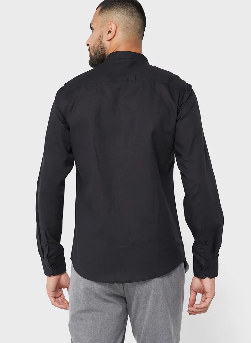 Robert Wood Mandarin  Regular Full Sleeve With Roll Up