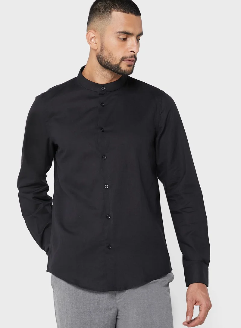 Robert Wood Mandarin  Regular Full Sleeve With Roll Up