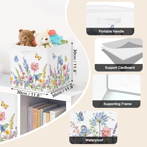 Clastyle Flowers Storage Cube Organizer Set Handle Closet Clothes Cube with Metal Frame Foldable Parents Organizer Storage Basket for Book ToyBlue Flowers118x118x118 in - Image 3