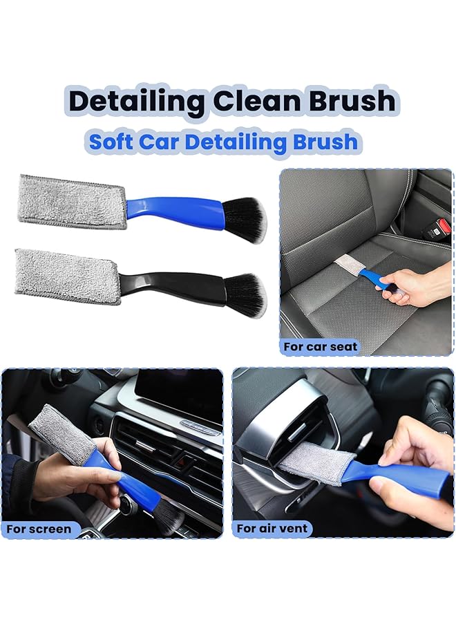SAGREENY 2 Pcs Double Head Brush For Car Cleaning,Interior Car Cleaner 2 In 1 Car Duster Car Cleaning Brush,Portable Auto Detailing Tools Car Dust Brush For Cleaning Screen Air Vent Dashboard-Black(Blue+Black) - Image 5