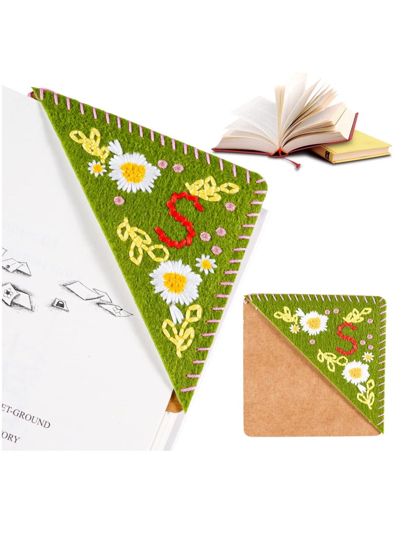 XiuWoo Hand Embroidered Corner Bookmark, Personalized Stitched Felt Letter Unique Triangle Lovely Flower Embroidery Bookmarks Suitable for Teacher Student - Image 1