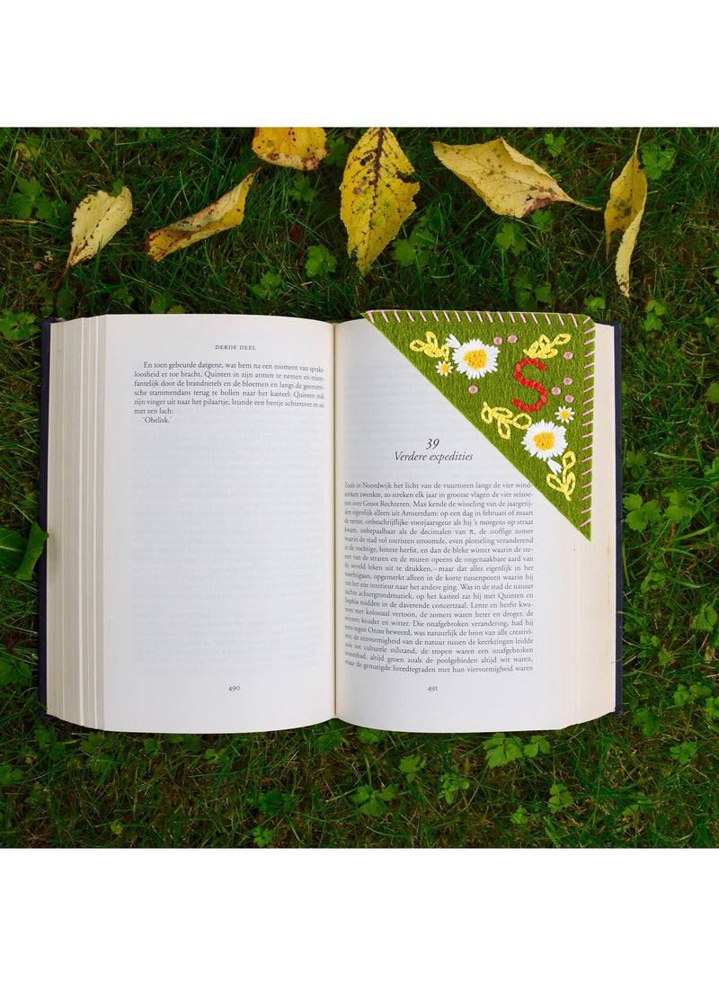 XiuWoo Hand Embroidered Corner Bookmark, Personalized Stitched Felt Letter Unique Triangle Lovely Flower Embroidery Bookmarks Suitable for Teacher Student - Image 2