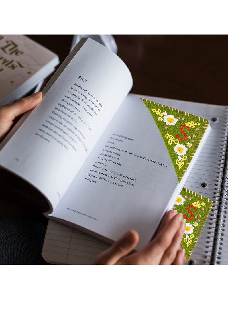 XiuWoo Hand Embroidered Corner Bookmark, Personalized Stitched Felt Letter Unique Triangle Lovely Flower Embroidery Bookmarks Suitable for Teacher Student - Image 3