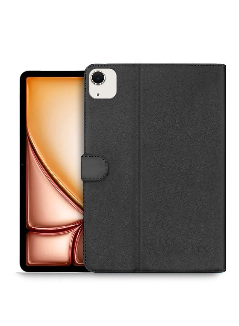 OMAKER Apple iPad Air 2025 (7th Generation) M3 13 inch PU Leather Magnetic Closure Flip Case Cover - Black - Image 1