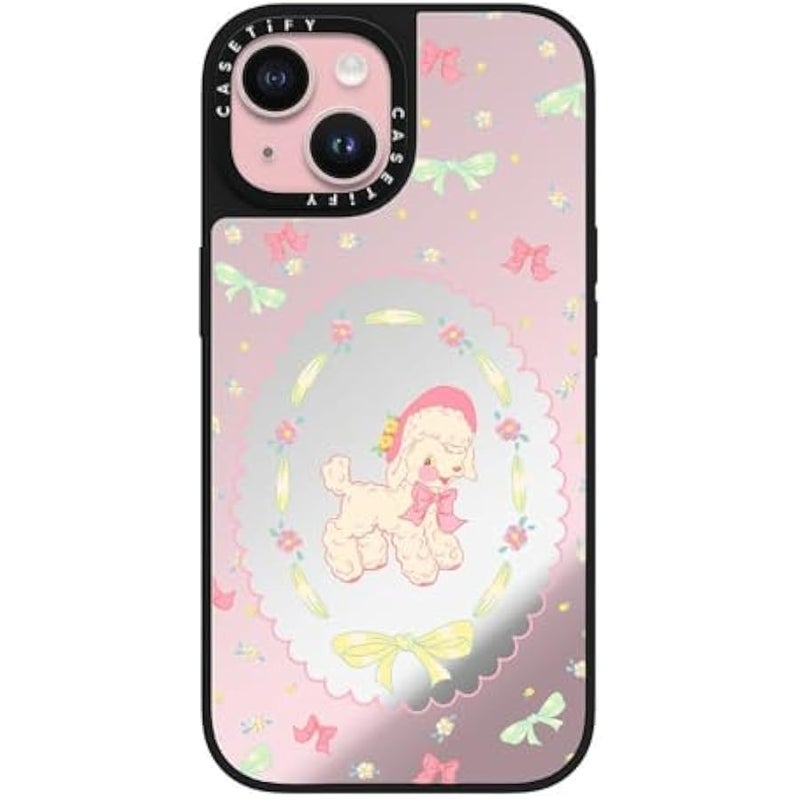 Casetify Mirror iPhone 15 Case 【Reflective / 4.9ft Drop Protection/Compatible with Magsafe】 - Fantasy Lamb - Silver on Black - Image 1