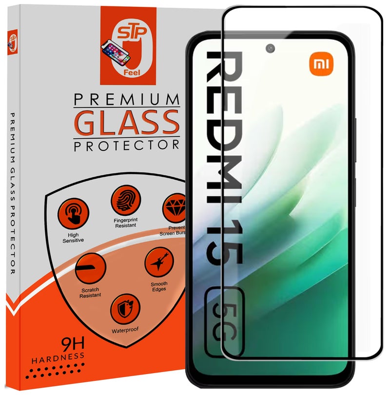 STP FEEL® Premium HD+ Tempered glass Screen Protector Guard Compatible For Redmi 15 5G (6.9 Inch, Pack of 1) | Edge to Edge Coverage With Easy to installation kit for Smartphone - Image 1