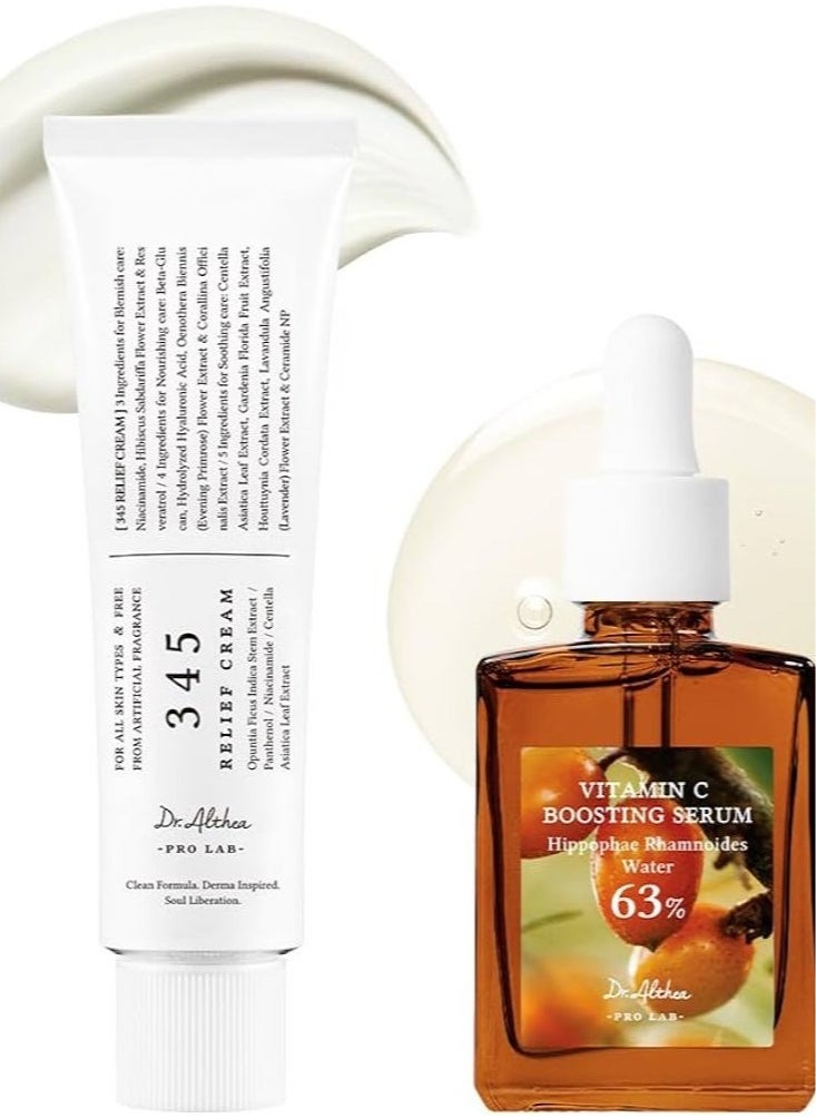 Dr.althea Post Acne Care Set | 345 Relief Cream 50 ml & Vitamin C Boosting Serum 30 ml  - Image 1
