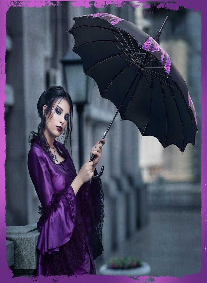 Queekay Halloween Pagoda Umbrella Purple and Black Stained Glass Gothic Umbrella Waterproof Windproof UV Protection Parasol for Halloween, Birthday Gift - Image 5