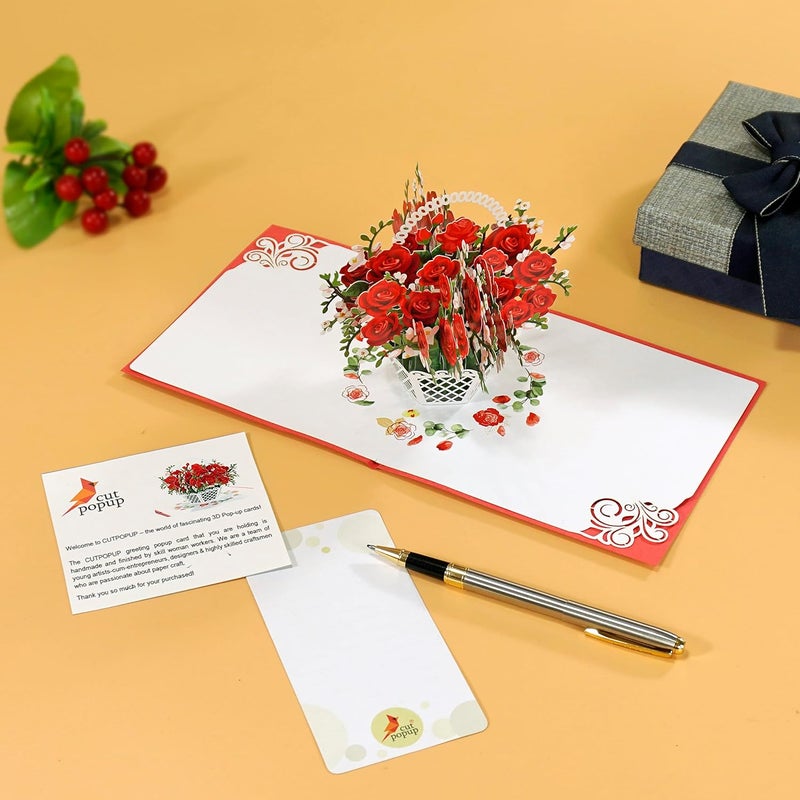 CUT POPUP.COM CUTPOPUP Birthday Card Pop Up, Mother's Day Card, 3D Greeting Card (Roses Vase) - Image 3