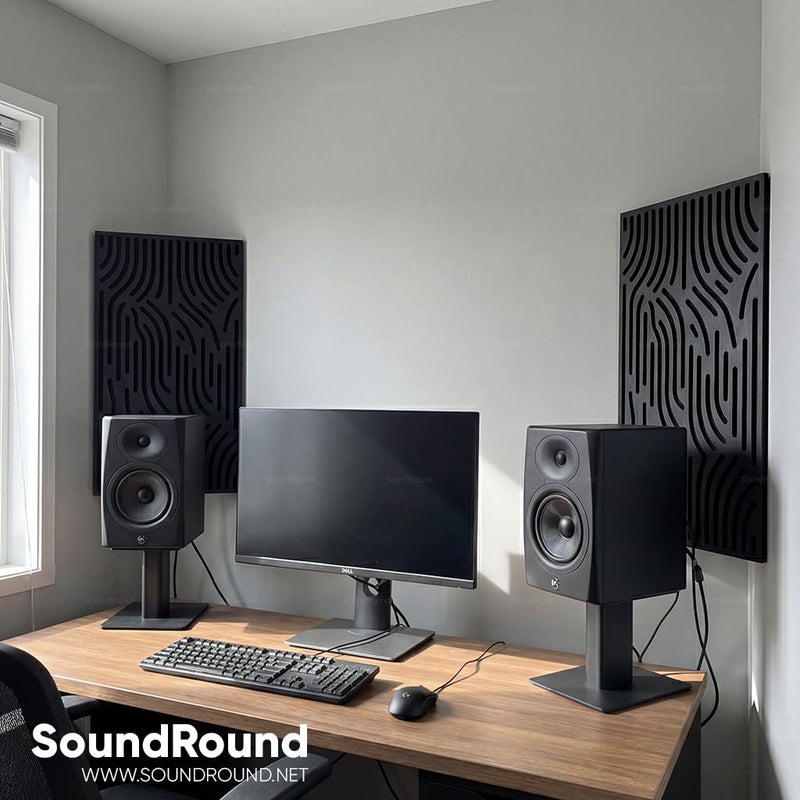 SoundRound Wave Path Acoustic Corner Sound Panels, 2 Pack, CNC MDF Decorative Sound Absorbing Panels, Black, 30 x 50 cm - Image 2