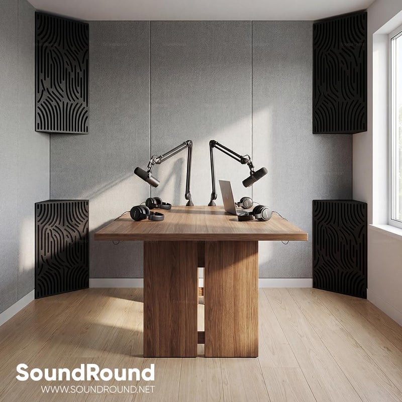 SoundRound Wave Path Acoustic Corner Sound Panels, 2 Pack, CNC MDF Decorative Sound Absorbing Panels, Black, 30 x 50 cm - Image 4