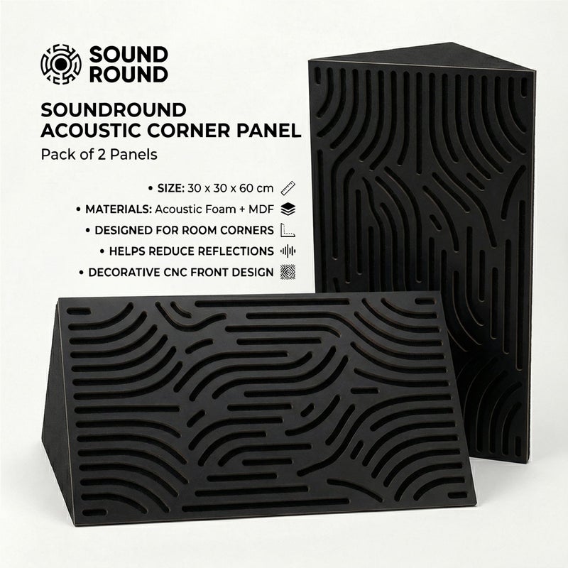 SoundRound Wave Path Acoustic Corner Sound Panels, 2 Pack, CNC MDF Decorative Sound Absorbing Panels, Black, 30 x 50 cm - Image 3