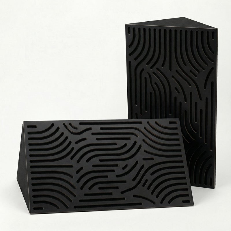 SoundRound Wave Path Acoustic Corner Sound Panels, 2 Pack, CNC MDF Decorative Sound Absorbing Panels, Black, 30 x 50 cm - Image 1