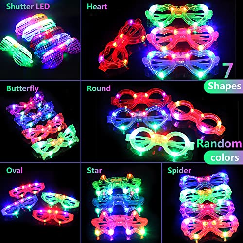 FathiSooc 21 Pcs LED Glasses 7 shapes 6 LED Glow In The Dark Party Supplies Favor for Kids Adults shutter heart round star butterfly Glow Sticks Light Up Glasses fit Birthday Halloween Christmas Valentines Day - Image 5