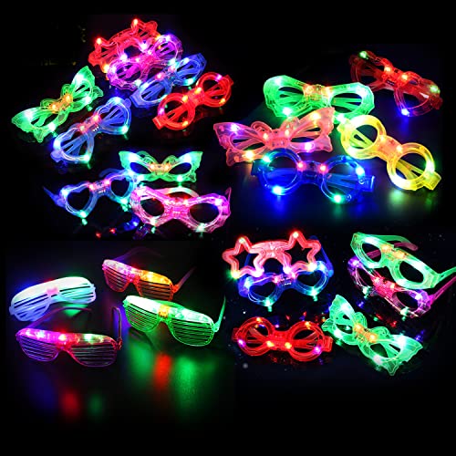 FathiSooc 21 Pcs LED Glasses 7 shapes 6 LED Glow In The Dark Party Supplies Favor for Kids Adults shutter heart round star butterfly Glow Sticks Light Up Glasses fit Birthday Halloween Christmas Valentines Day - Image 1