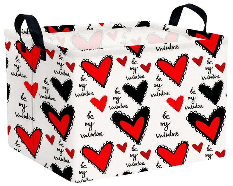 BOOHIT Valentines Day Basket for Kids Heart Shaped Empty Storage Bins for Gifts with Handles Room Decor (Black Lace Red Love) - Image 1