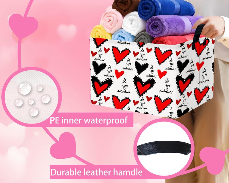 BOOHIT Valentines Day Basket for Kids Heart Shaped Empty Storage Bins for Gifts with Handles Room Decor (Black Lace Red Love) - Image 3