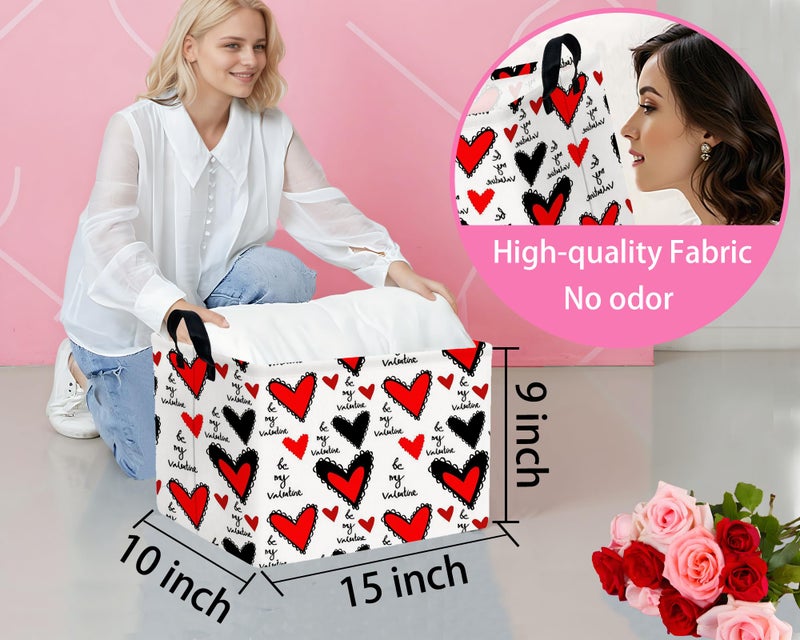 BOOHIT Valentines Day Basket for Kids Heart Shaped Empty Storage Bins for Gifts with Handles Room Decor (Black Lace Red Love) - Image 2