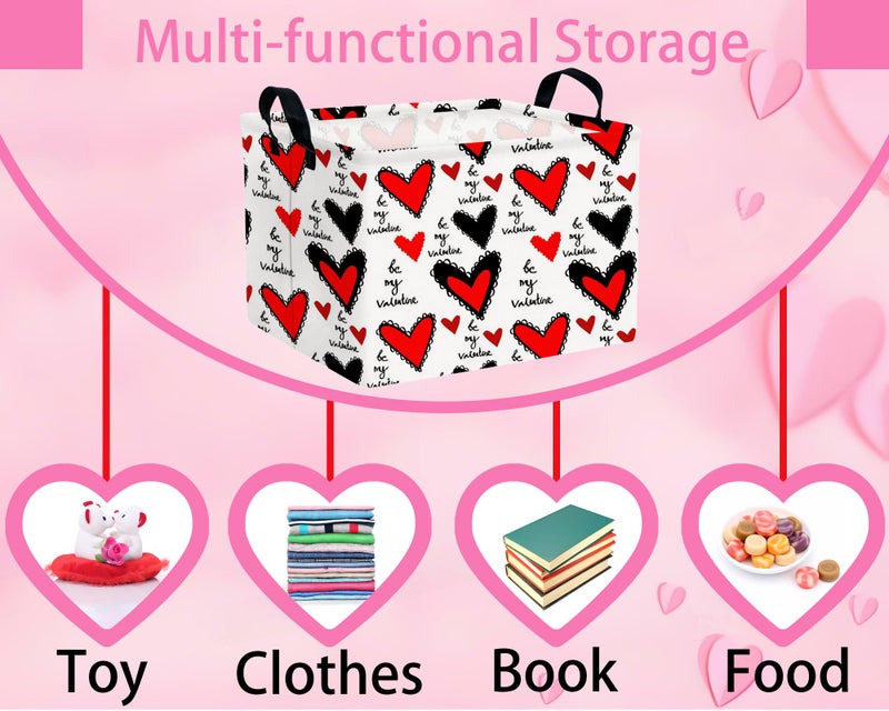 BOOHIT Valentines Day Basket for Kids Heart Shaped Empty Storage Bins for Gifts with Handles Room Decor (Black Lace Red Love) - Image 4
