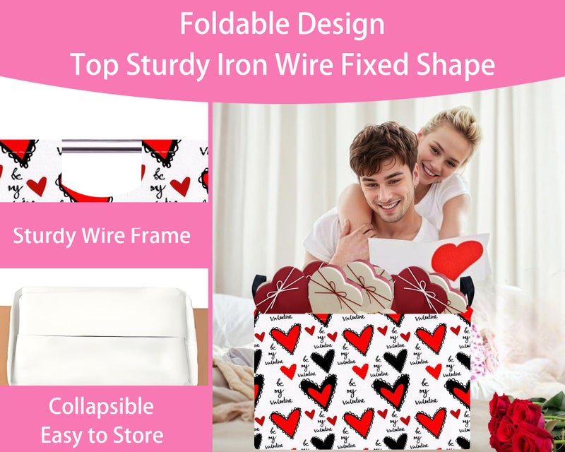 BOOHIT Valentines Day Basket for Kids Heart Shaped Empty Storage Bins for Gifts with Handles Room Decor (Black Lace Red Love) - Image 5