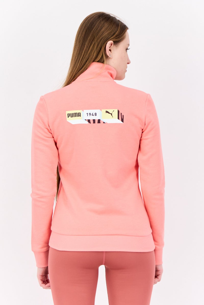 PUMA جاكيت خارجي كامل بسحاب للنساء بتصميم عادي، خوخي - Image 3
