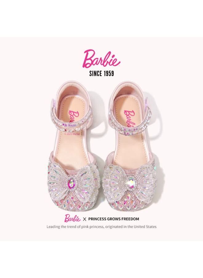 Barbie Girls' Soft Sole Bow Leather Shoes New Crystal Cutout Summer Da6829 Pink Size 33 - Image 2
