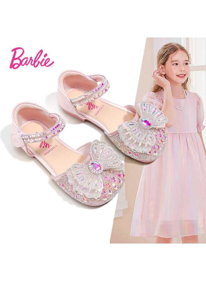 Barbie Girls' Soft Sole Bow Leather Shoes New Crystal Cutout Summer Da6829 Pink Size 33 - Image 1