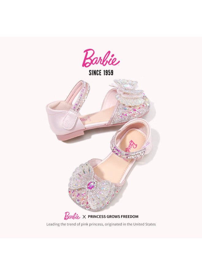 Barbie Girls' Soft Sole Bow Leather Shoes New Crystal Cutout Summer Da6829 Pink Size 33 - Image 3
