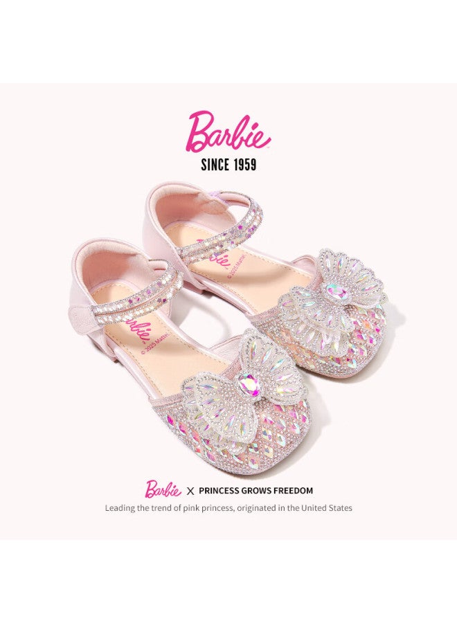 Barbie Girls' Soft Sole Bow Leather Shoes New Crystal Cutout Summer Da6829 Pink Size 33 - Image 4