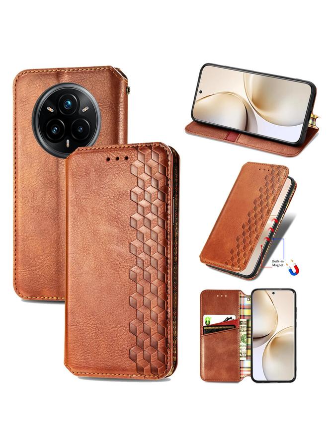 S-TOP Case For Realme 14 Pro+ Cubic Grid Pressed Magnetic Leather Phone Case - Image 1