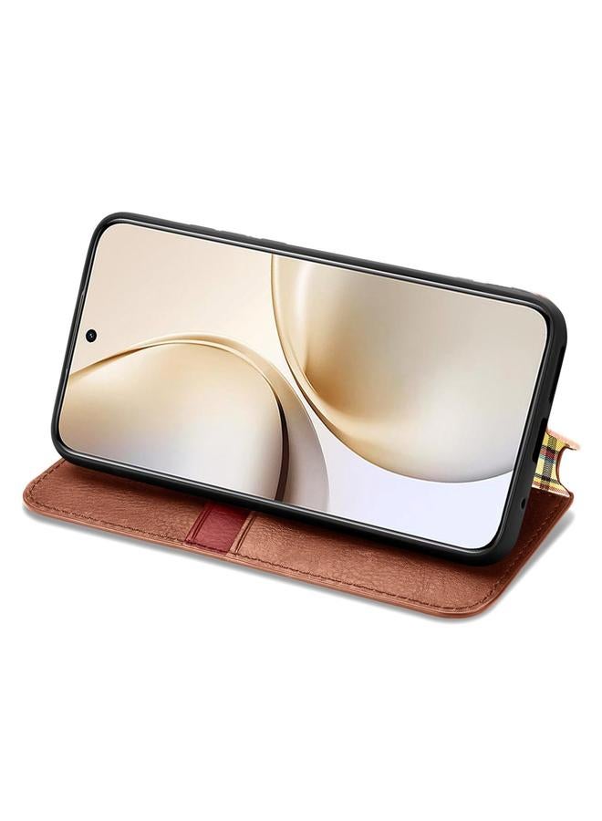 S-TOP Case For Realme 14 Pro+ Cubic Grid Pressed Magnetic Leather Phone Case - Image 4