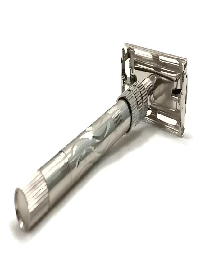 Loyalmart Men's Double Edge Smooth Safety White Shaving Razor 10 CM Long Handle (Butterfly Open Mechanism, Bestt Grip and Brass Body) - Image 2