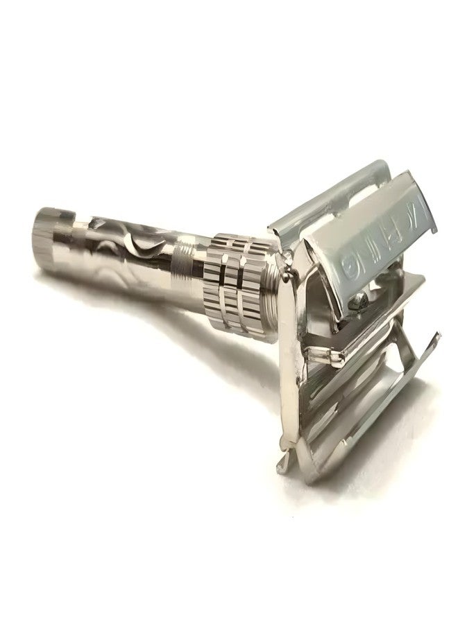Loyalmart Men's Double Edge Smooth Safety White Shaving Razor 10 CM Long Handle (Butterfly Open Mechanism, Bestt Grip and Brass Body) - Image 1