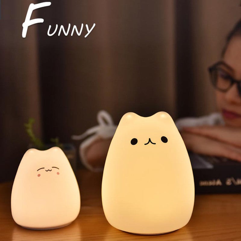 LED Color Changing Night Light Smile Cat White Silicone Soft Touch - Battery Powered One-Tap Color Switch For Kids Bedroom - Image 3