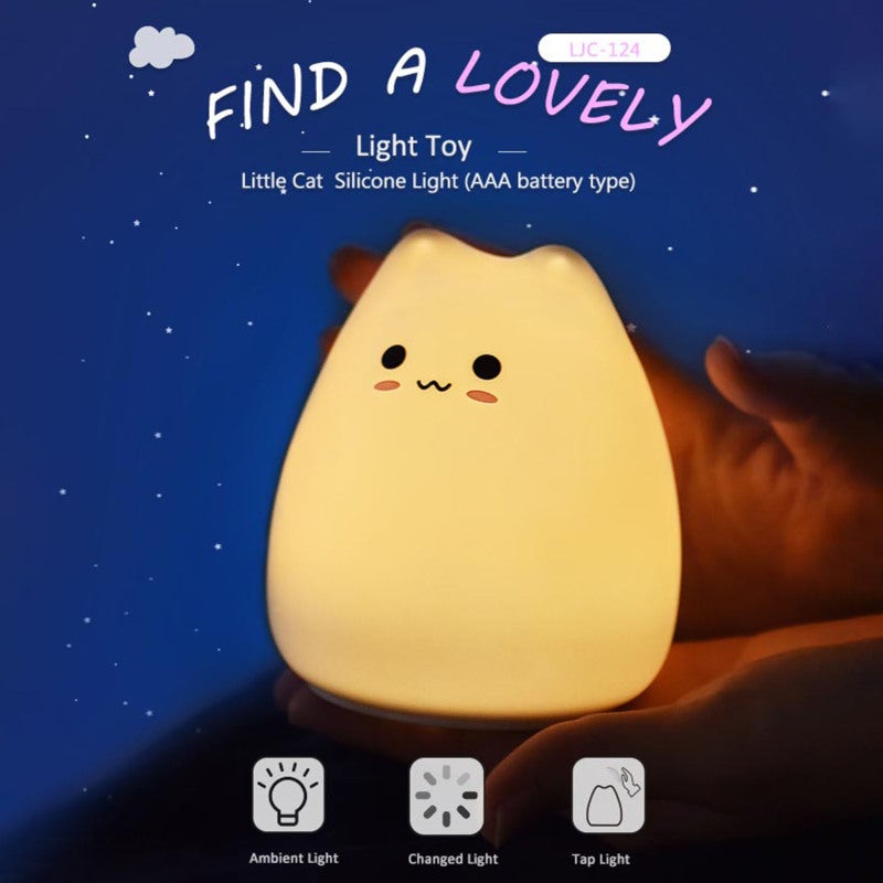 LED Color Changing Night Light Smile Cat White Silicone Soft Touch - Battery Powered One-Tap Color Switch For Kids Bedroom - Image 2