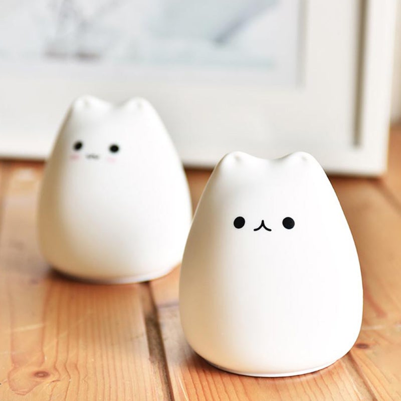 LED Color Changing Night Light Smile Cat White Silicone Soft Touch - Battery Powered One-Tap Color Switch For Kids Bedroom - Image 4