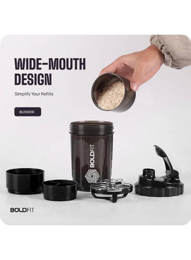BOLDFIT BOLDFIT Spider gym bottle for protein shake with 2 Storage Compartment 500 ml Shaker  (Pack of 1, Black, Plastic)  - Image 2