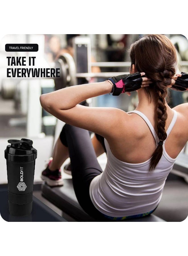 BOLDFIT BOLDFIT Spider gym bottle for protein shake with 2 Storage Compartment 500 ml Shaker  (Pack of 1, Black, Plastic)  - Image 4