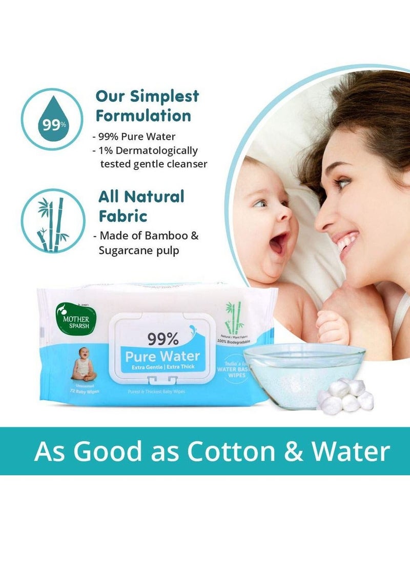 Mother Sparsh - 99% Pure Water Unscented Baby Wipes 72 Unscented Baby Wipes Super Thick Fabric - Image 1