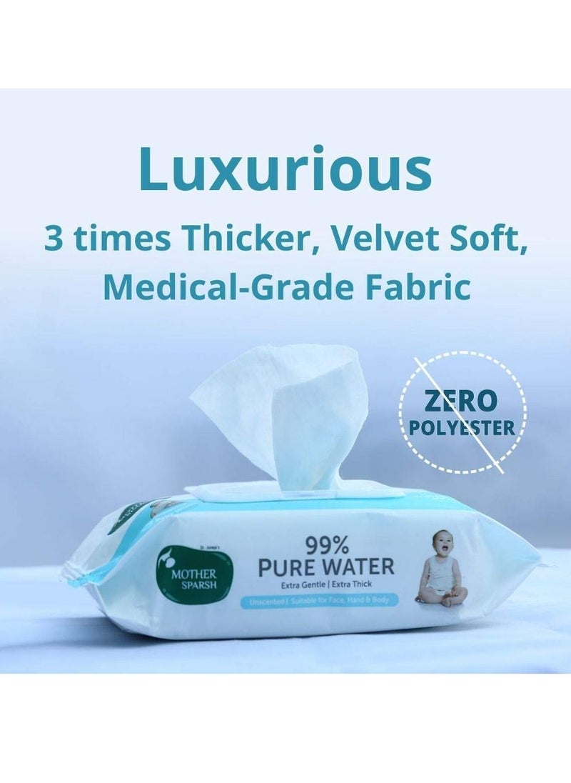 Mother Sparsh - 99% Pure Water Unscented Baby Wipes 72 Unscented Baby Wipes Super Thick Fabric - Image 1