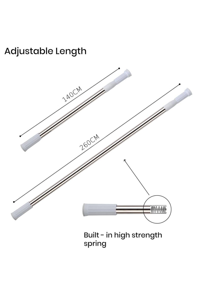 MOMENT MOMENT [1 Pack] Shower curtain Rod [140-260 CM] Shower Rod Tension, Never Rust Anti-Slip Shower Curtain Rod for Bathroom Window, Adjustable Tension Shower Curtain Rod,  - Image 2