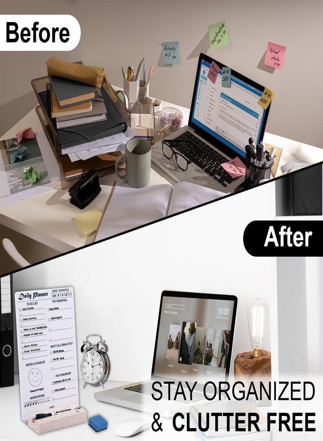 KITOME to Do List Planner – Acrylic Dry Erase Daily Planner Board (24x18 cm), Double-Sided Desk Organizer with Wooden Base, 1 Marker & Duster for Home, Office & Study Table. - Image 5