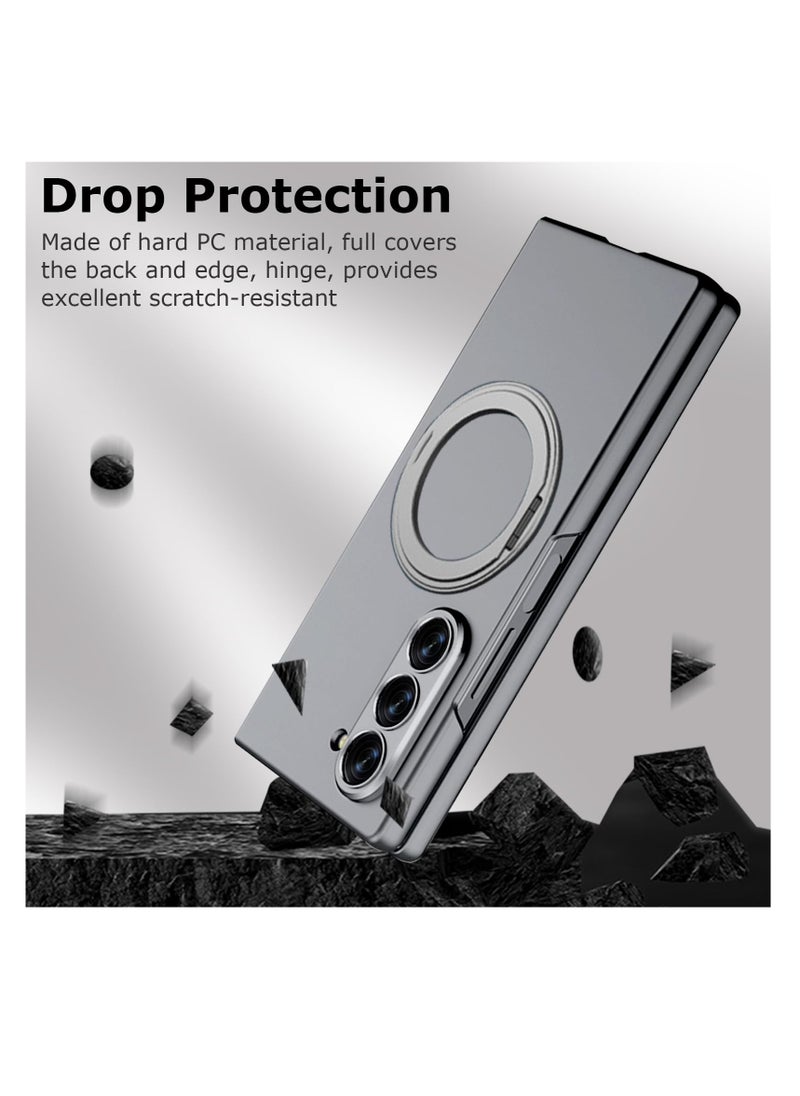 Aookay For Samsung Z Fold 6 2024 Case with Magnetic Ring Stand, Z Fold 6 Magnetic Protective Case with Built-in Screen Protector, Thin and Hard PC Protective Case for Z Fold 6 (Grey)  - Image 5